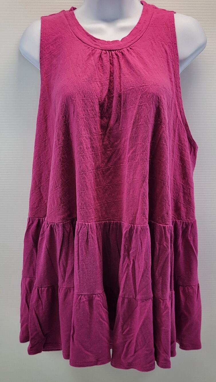 M5) Free People Woman Right On Time Sleeveless Tunic Pink Raspberry Large